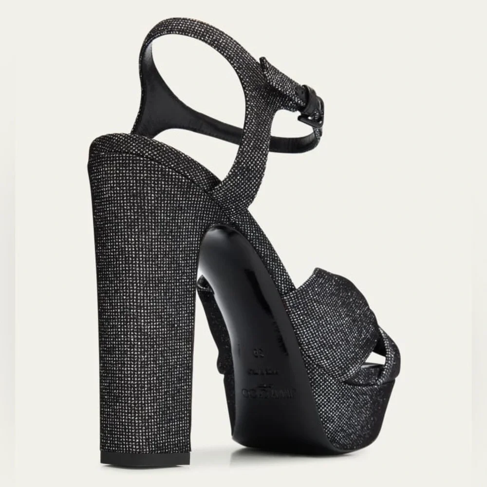 JIMMY CHOO Heloise Glitter Knot Platform Heels